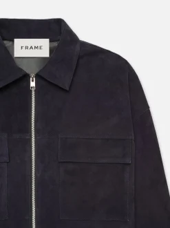 Clean Suede Zip Shirt in Dark Navy