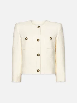 Collarless Button Front Jacket in Cream