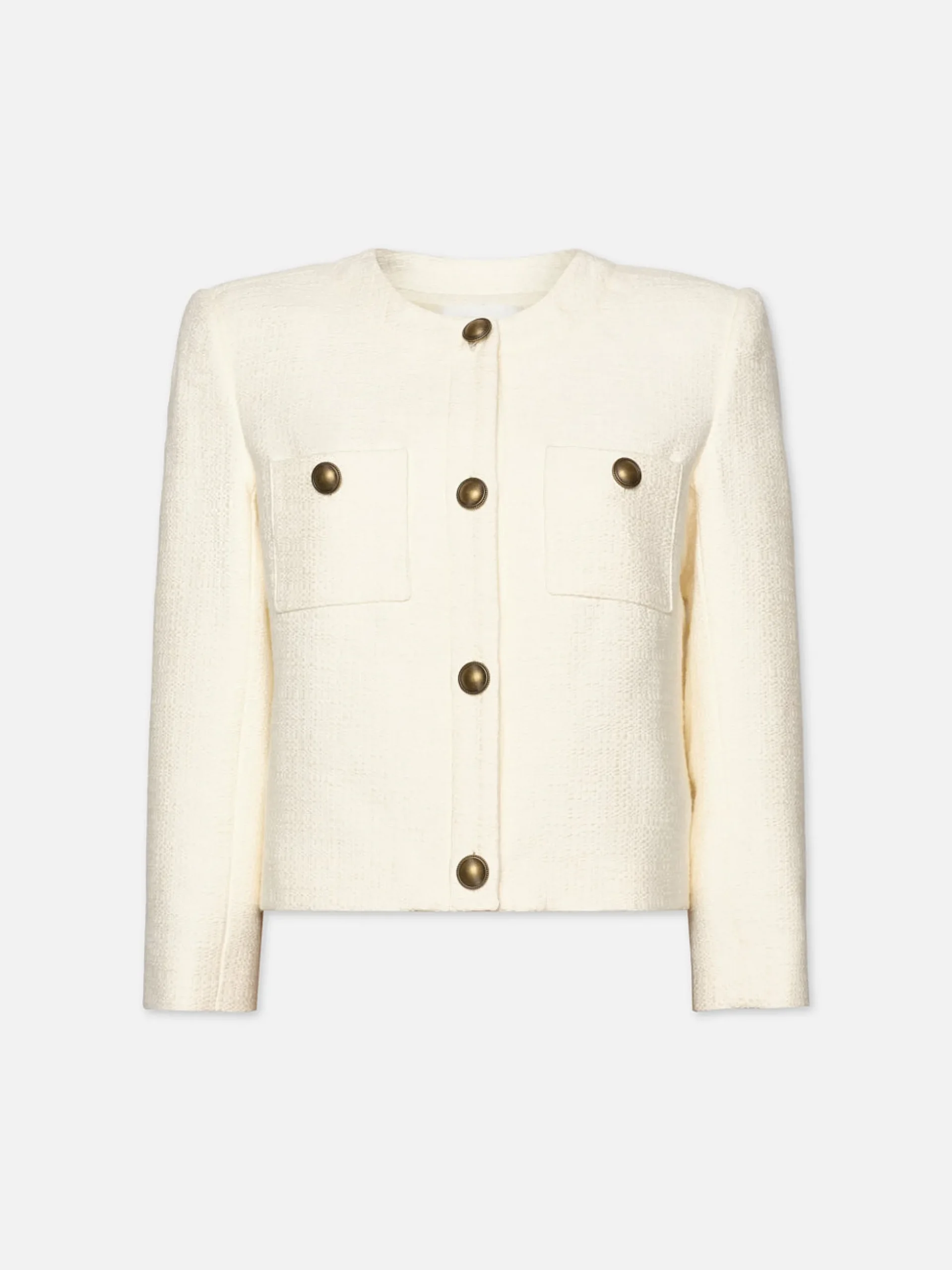Collarless Button Front Jacket in Cream
