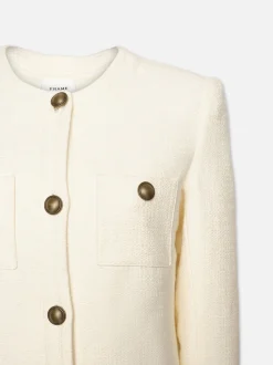Collarless Button Front Jacket in Cream