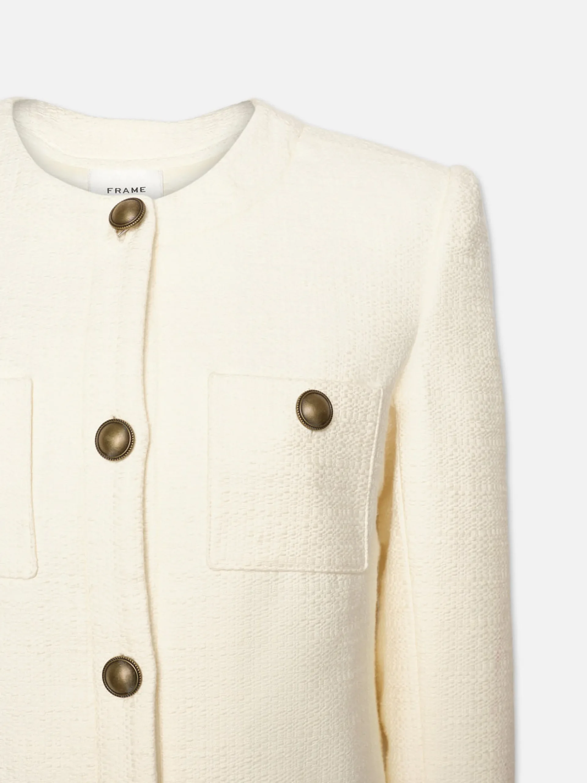 Collarless Button Front Jacket in Cream