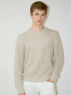 Cotton Blend Crewneck Sweater in Mineral Grey
