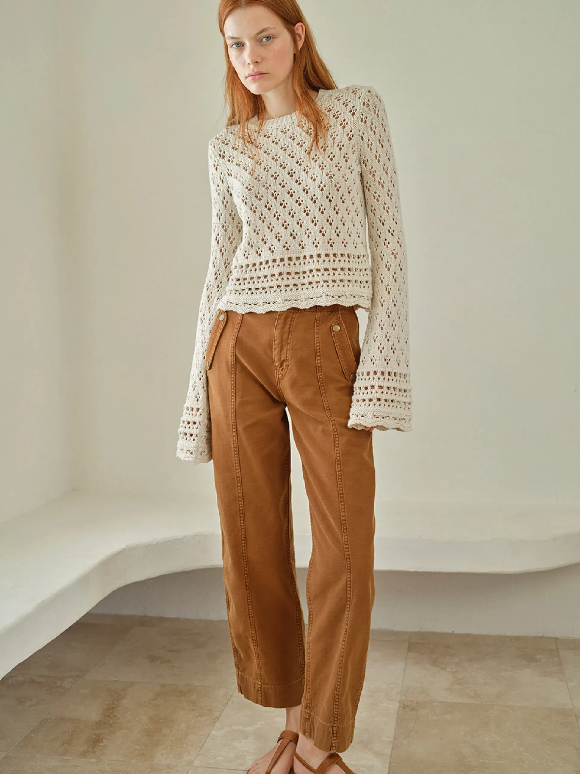 Crochet Knit Top in Ecru
