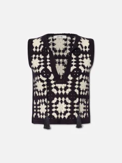 Crochet Tassel Popover in Navy Multi