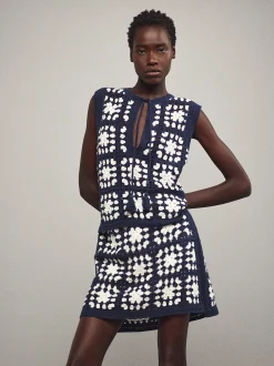 Crochet Tassel Popover in Navy Multi