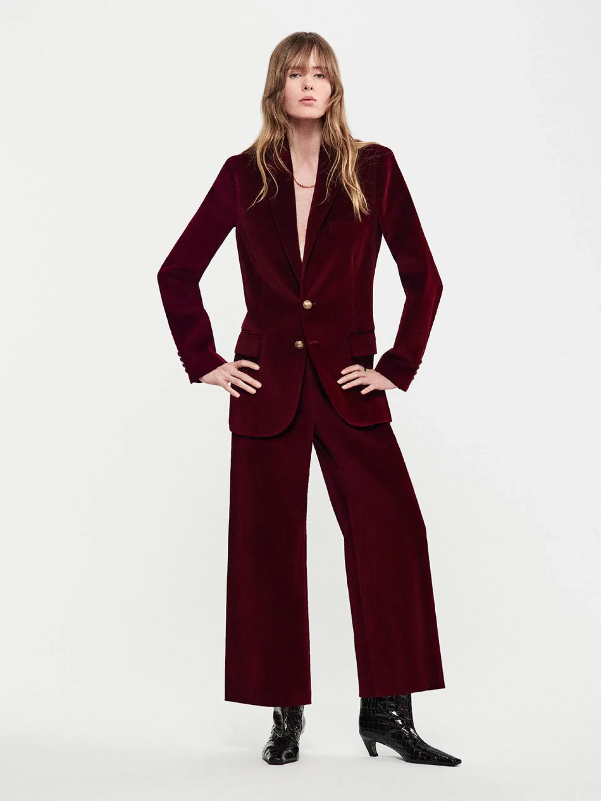 Crop Velvet Wide Leg in Wine