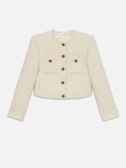 Cropped Button Front Jacket in Ecru
