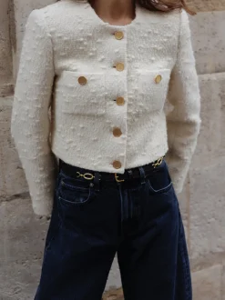 Cropped Button Front Jacket in Ecru