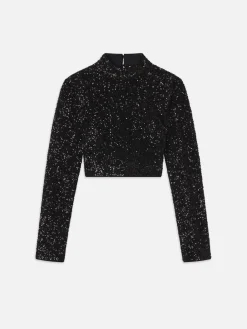 Cropped Sequin Top in Black