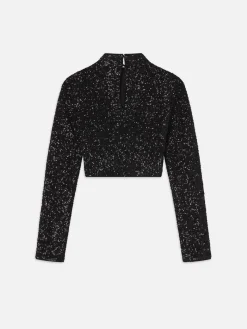 Cropped Sequin Top in Black