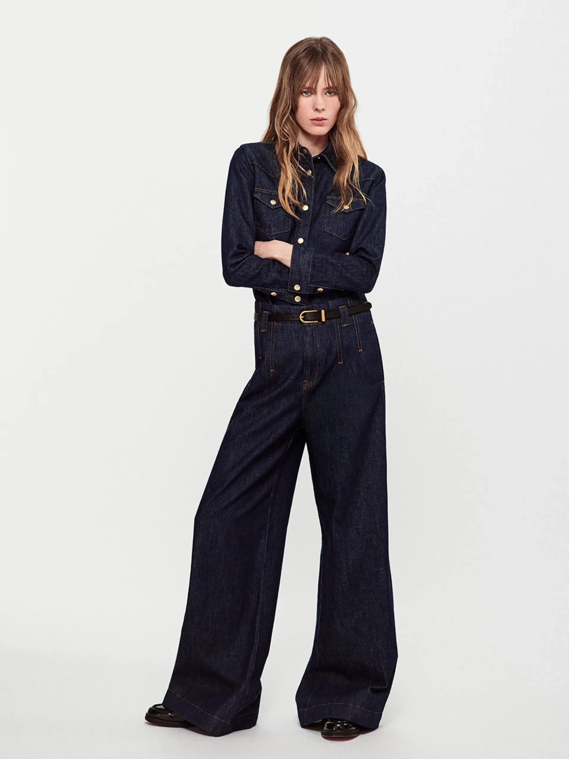 Darted Wide Leg Jean in Rinse