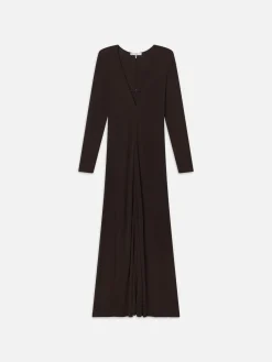 Deep V Jersey Dress in Chocolate Brown