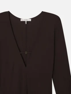 Deep V Jersey Dress in Chocolate Brown