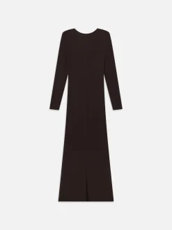 Deep V Jersey Dress in Chocolate Brown