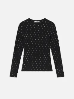 Dotted Stretch Mesh Top in Black Multi