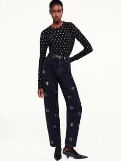 Dotted Stretch Mesh Top in Black Multi