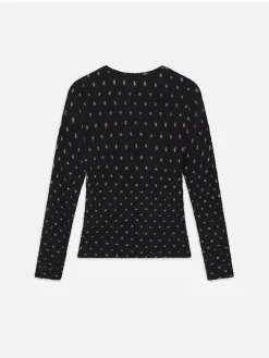 Dotted Stretch Mesh Top in Black Multi