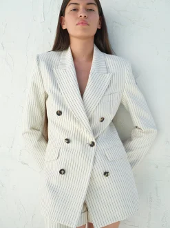 Double Breasted Blazer in Cream Multi
