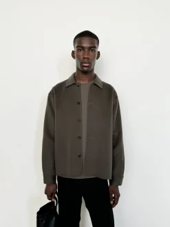 Double Face Shirt Jacket in Dark Taupe