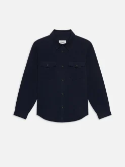 Double Pocket Wool Blend Shirt in Dark Navy