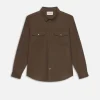 Double Pocket Wool Blend Shirt in Soft Mocha