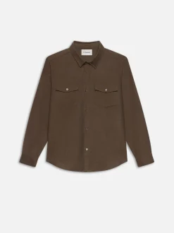 Double Pocket Wool Blend Shirt in Soft Mocha