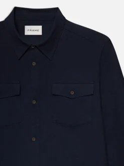Double Pocket Wool Blend Shirt in Dark Navy