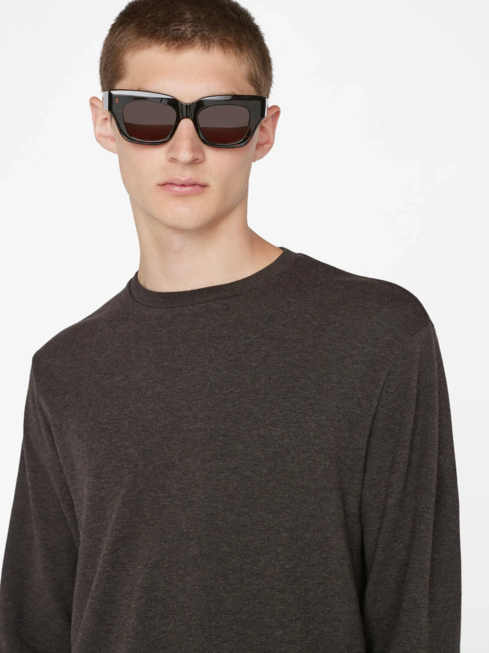Duo Fold Long Sleeve Crew in Heather Espresso