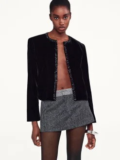 Embellished Velvet Jacket in Black