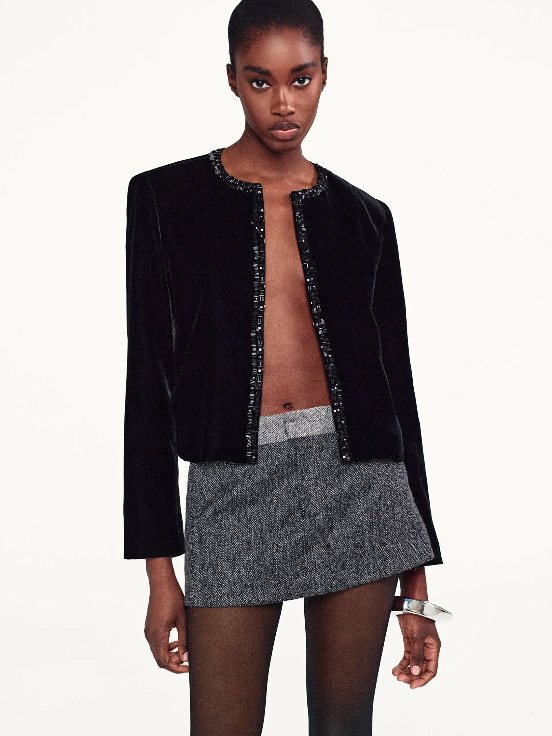 Embellished Velvet Jacket in Black