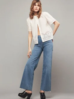 Embroidered Short Sleeve Shirt in White