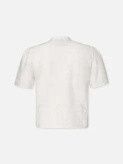 Embroidered Short Sleeve Shirt in White