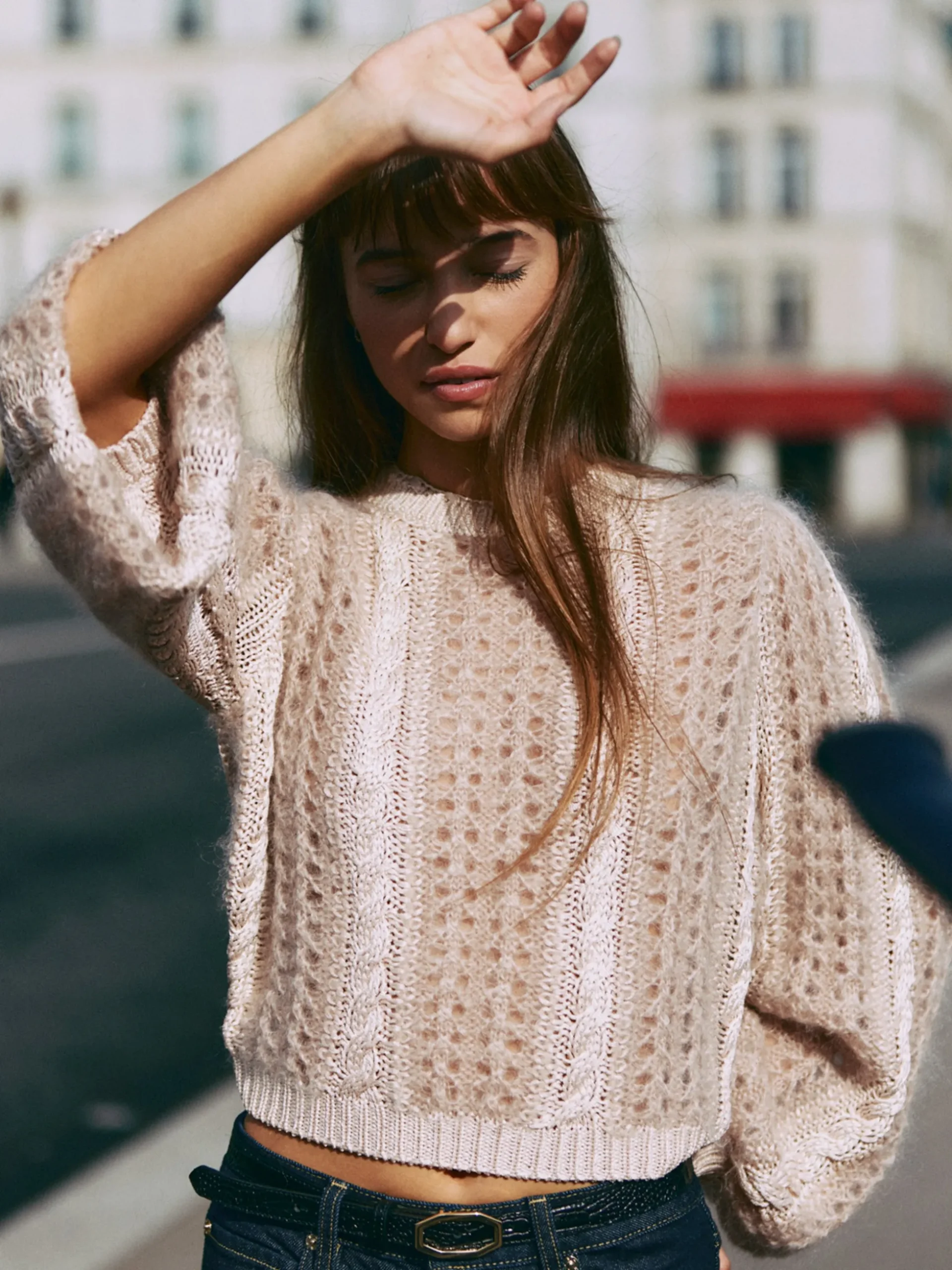 Femme Cable Mix Sweater in Blush Multi