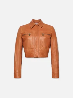 Fitted Leather Moto Jacket in Light Whiskey