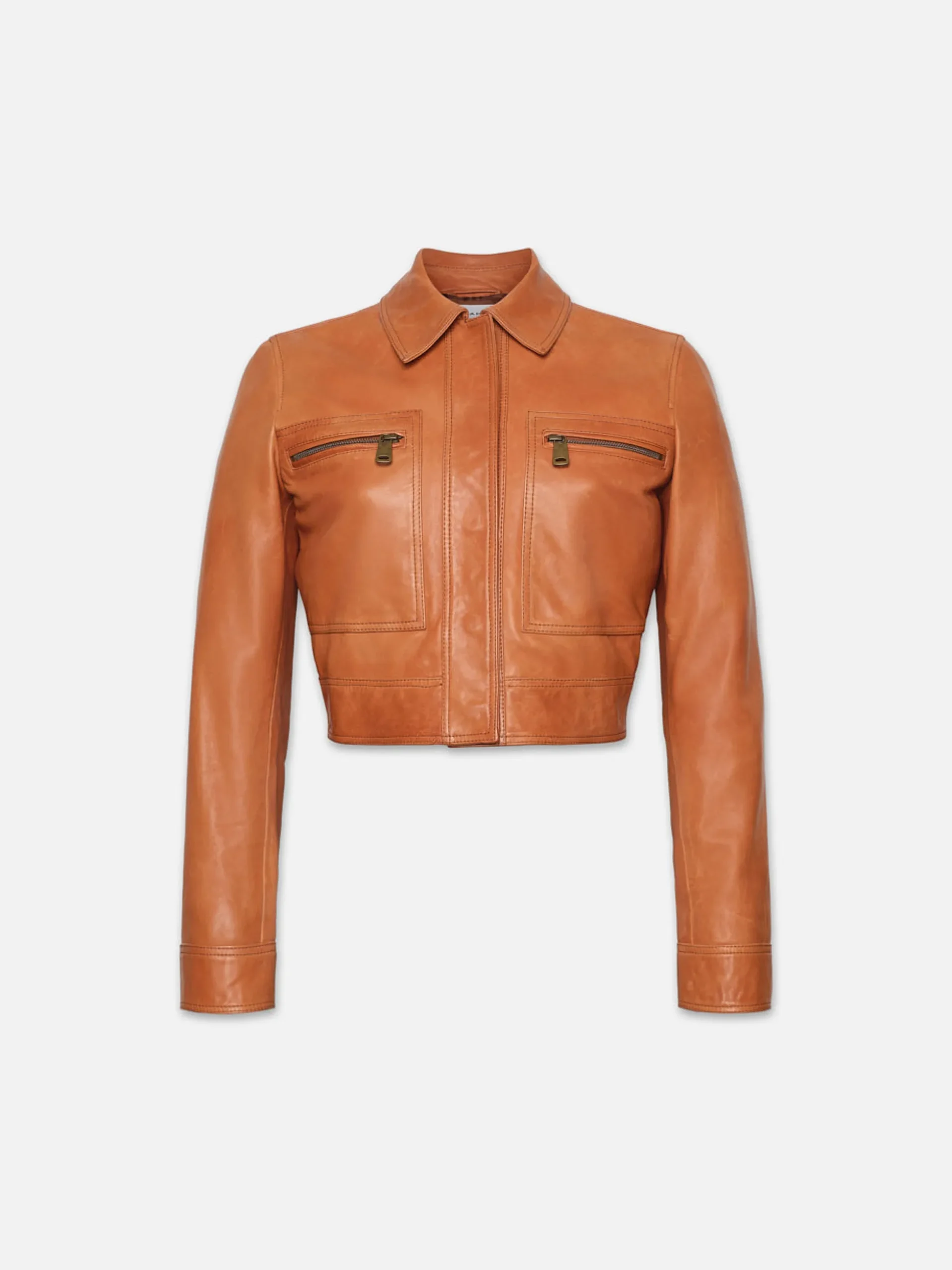 Fitted Leather Moto Jacket in Light Whiskey