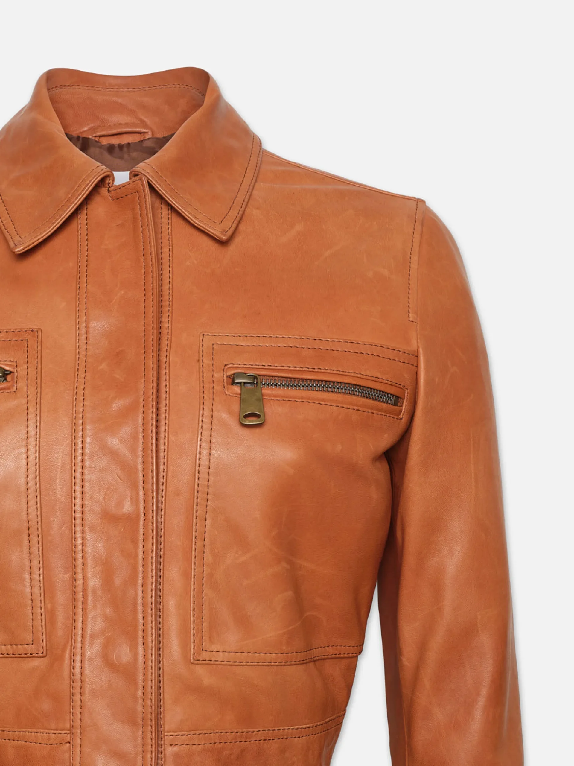 Fitted Leather Moto Jacket in Light Whiskey