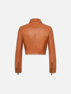 Fitted Leather Moto Jacket in Light Whiskey