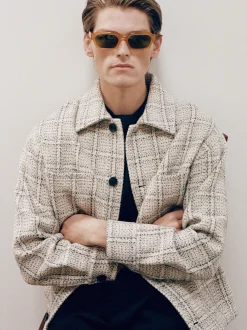 Flannel Overshirt Jacket in Off White Plaid