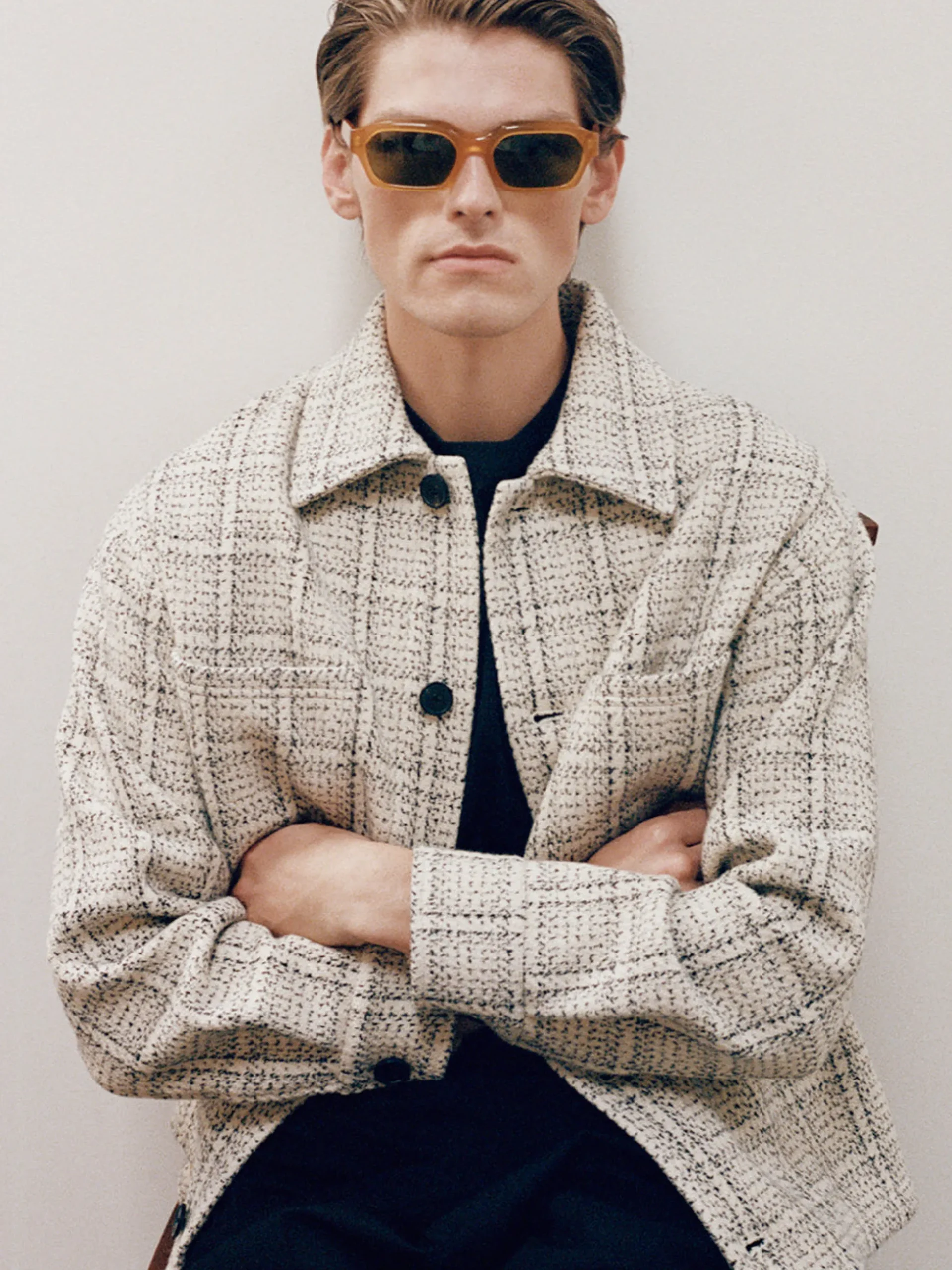 Flannel Overshirt Jacket in Off White Plaid