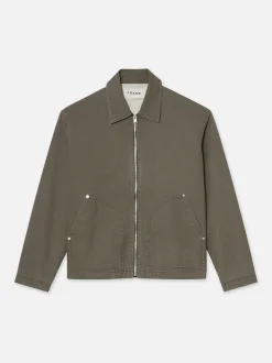 Garment Washed Trucker in Olive Green