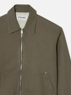 Garment Washed Trucker in Olive Green