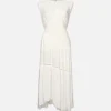 Gathered Seam Lace Inset Dress in White