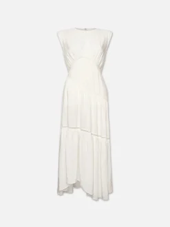 Gathered Seam Lace Inset Dress in White