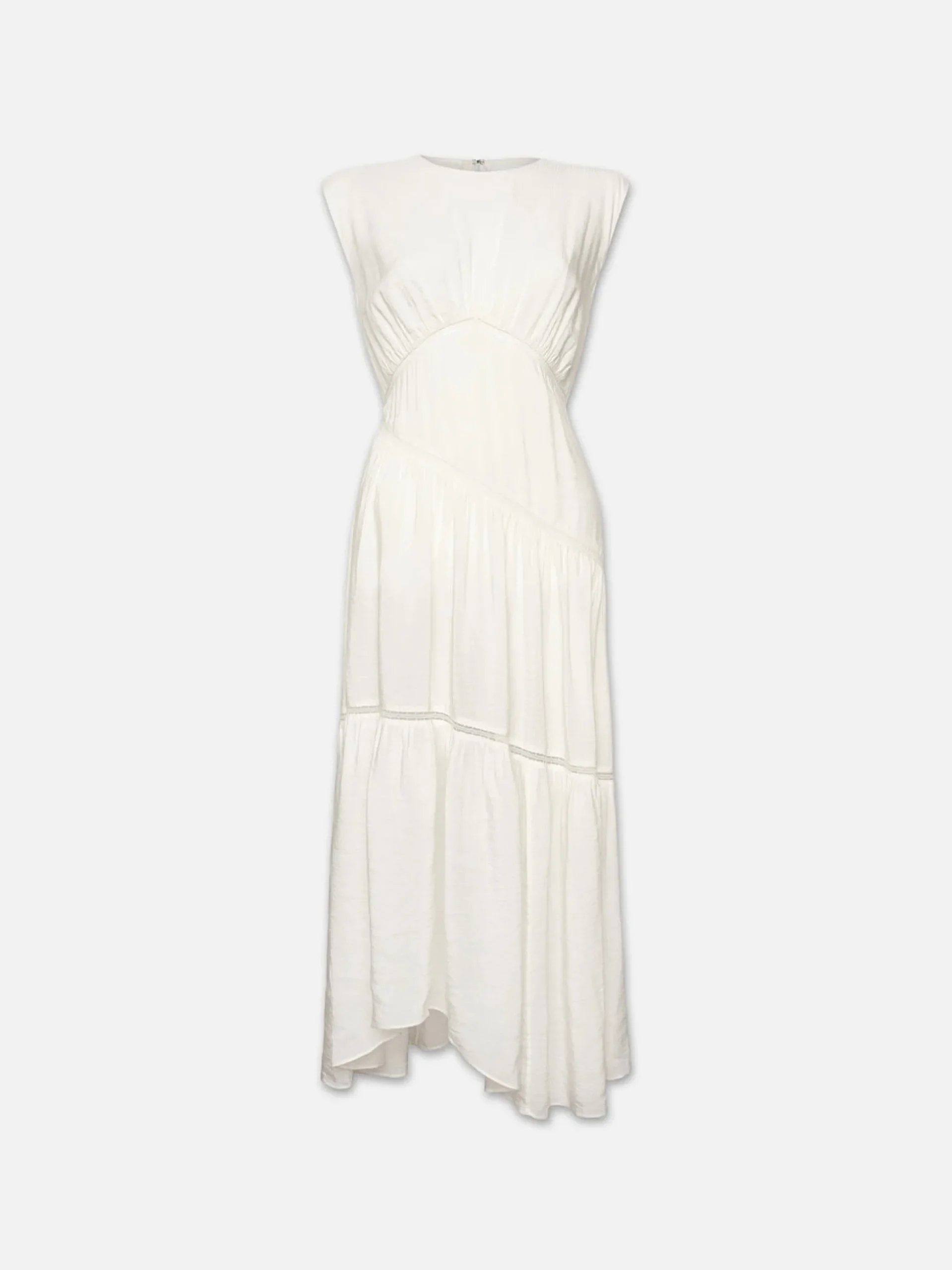 Gathered Seam Lace Inset Dress in White