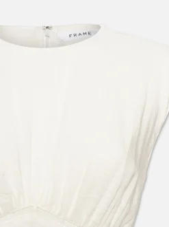 Gathered Seam Lace Inset Dress in White