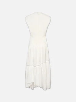 Gathered Seam Lace Inset Dress in White