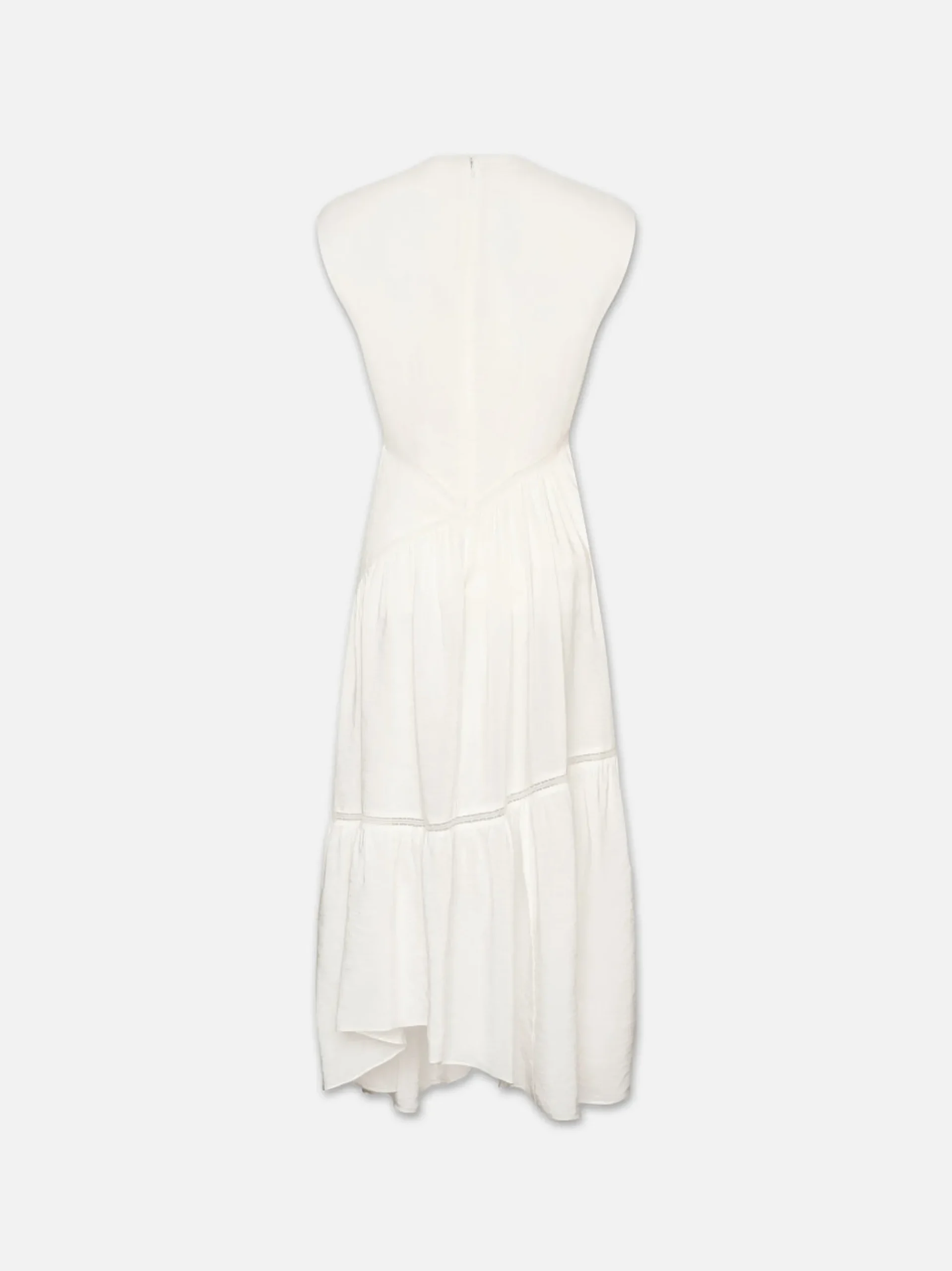Gathered Seam Lace Inset Dress in White