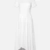 Gathered Seam Short Sleeve Dress in White