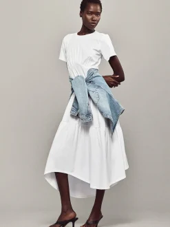 Gathered Seam Short Sleeve Dress in White
