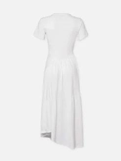 Gathered Seam Short Sleeve Dress in White